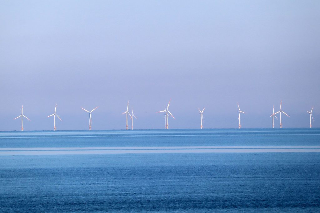 Photo of an offshore wind farm generating green energy